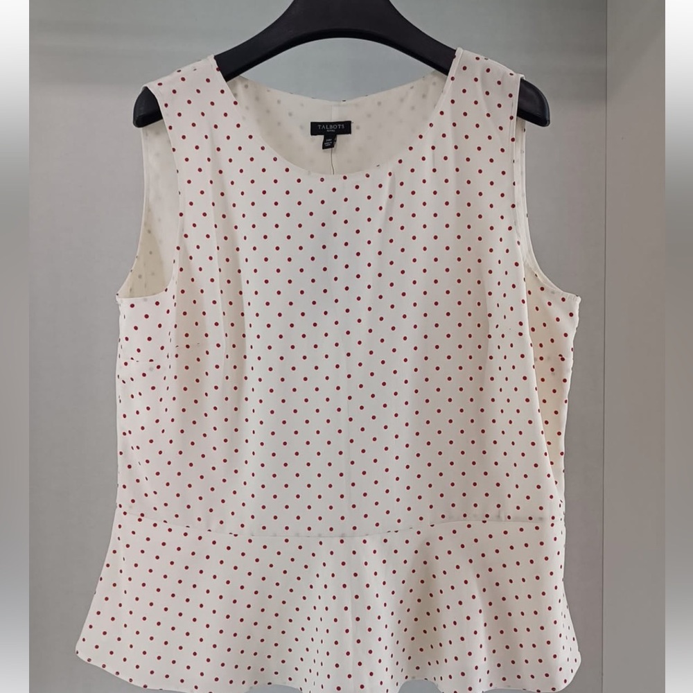 Talbots Cream Sleeveless Polka Dot Top with Red Dots